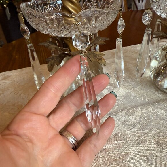 2 Vintage Crystal Bobeche Candle Drip Rings with Dangling Crystals - Picture 11 of 16